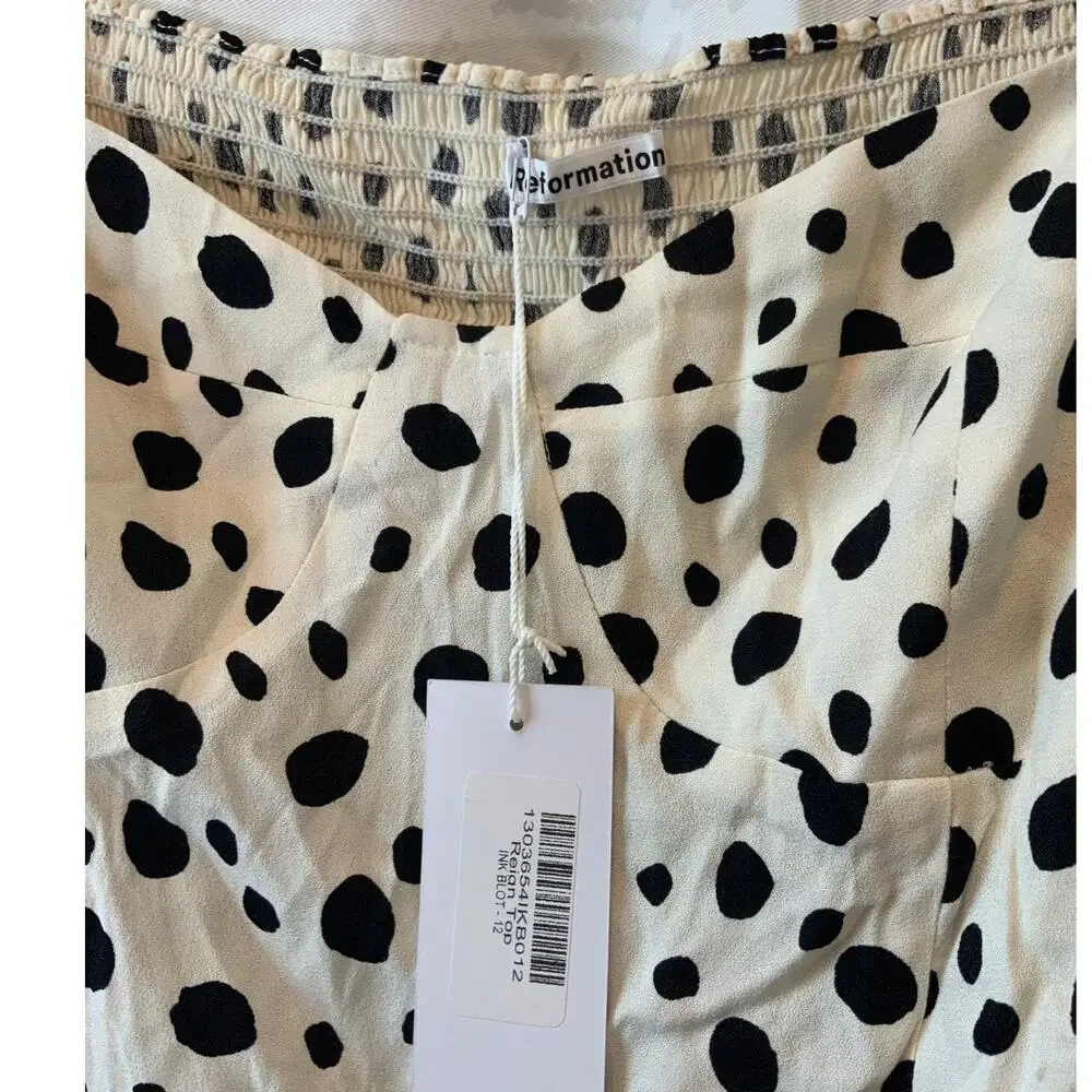 NWT Reformation Reign Polka Dot Corset Smocked Puff Sleeve Top 12
